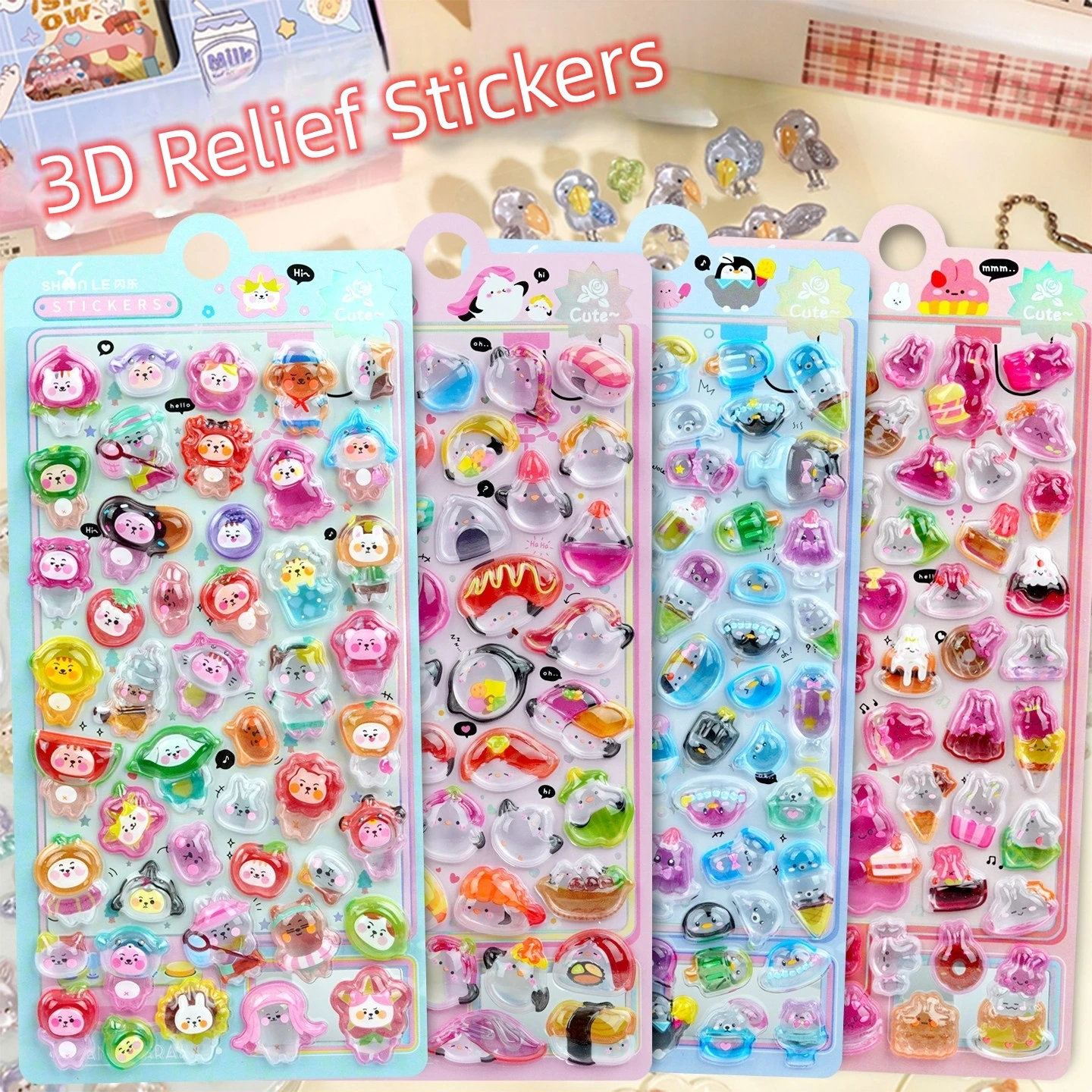 

1 pc/4 pcs Cartoon Fruit Sushi Food Drop 3D Relief Stickers Scrapbooking DIY Journaling Sticker Cute Stationery Sticker Gift