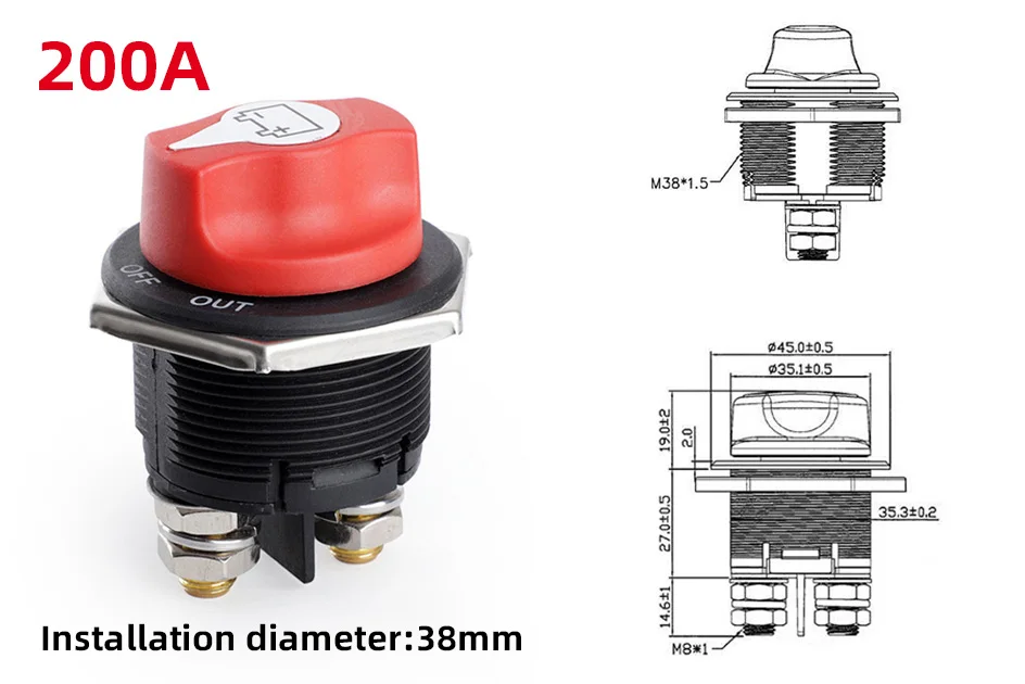 Batterie-Trennschalter für Boote, wasserdichter Hauptrennschalter, Stromabschaltung/Abschaltung, Kill 50 A, 100 A, 200 A, 300 A – Detail 10