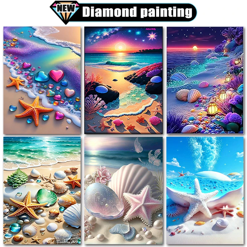 

Large size Diamond Painting Beach sea view starfish landscape Beach Home Decor Full Square&Round mosaic embroidery Cross stitch
