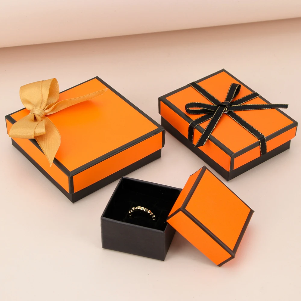 Orange jewelry gift box jewelry packaging carton jewelry storage box ring necklace box rectangular sponge lined carton