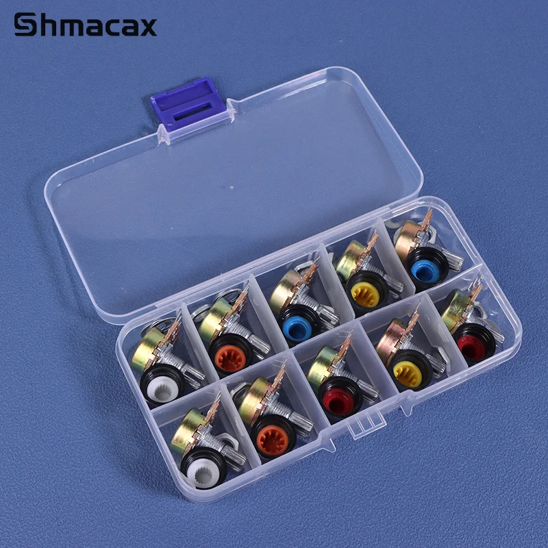 10 Sets WH148 Knurled Shaft 3 Terminals Linear Taper Rotary Potentiometer Assortment Kit B1K 2K 5K 10K 20K 50K 100K 250K 500K 1M