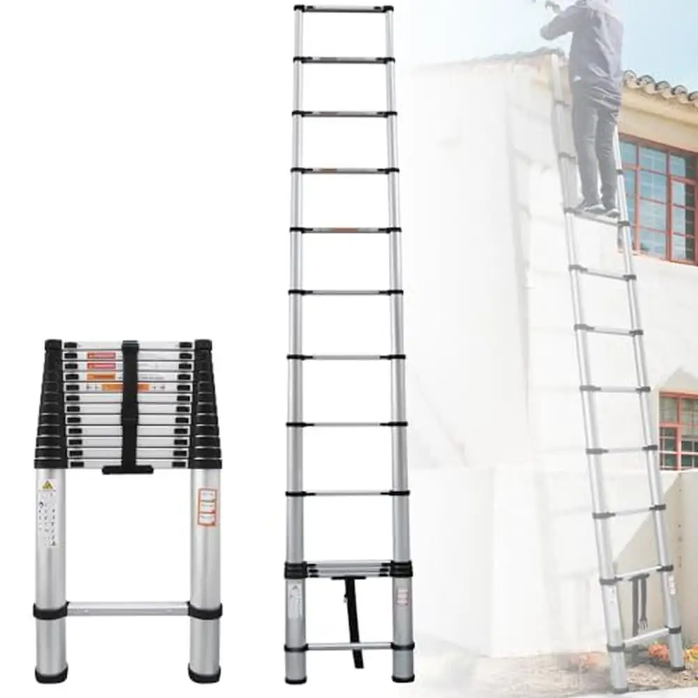 

Telescoping Aluminum Ladder 12.5FT Extension Lightweight Folding RV Collapsible Non-Slip Waterproof Portable Multi-Purpose EN131