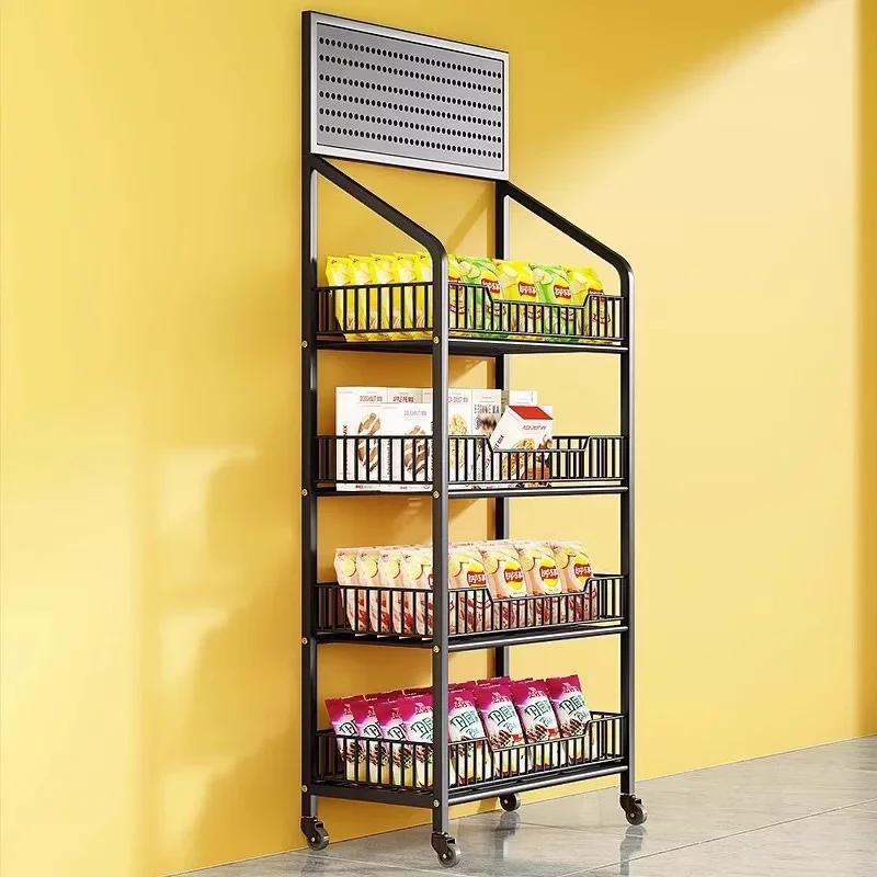 Snack Storage Shelves Convenience Store Small Shop Snack Shelves Movable Floor-to-ceiling Multi-layer Storage No Punching