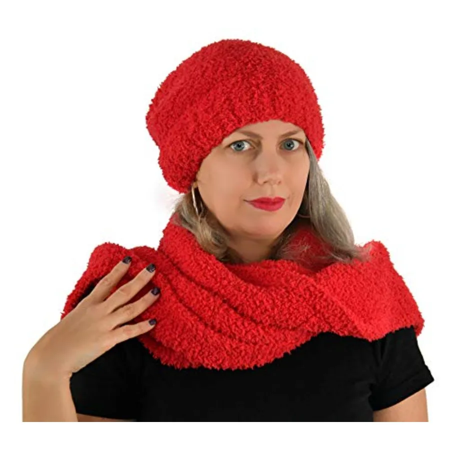 

CozyChic Red Beanie and Scarf Set Slouchy 100% Polyester Microfiber Comfortable Winter Gear