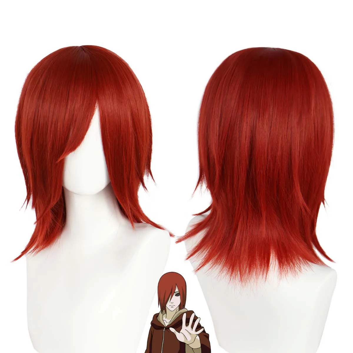 Anime Nagato Cosplay Donkerrood Korte Pruik van Synthetisch Haar