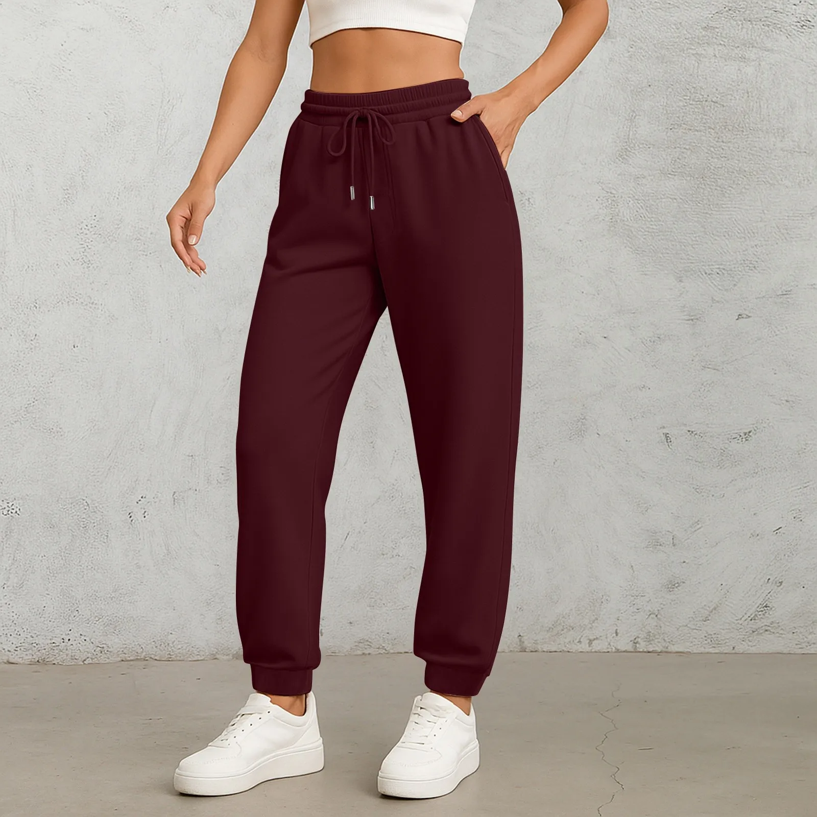 Damen-Sport-Fleece-Jogginghose mit „California Rising Star“-Aufdruck, warme, gebürstete, lange Hose im Hip-Hop-Stil, Streetwear für Damen – Detail 10
