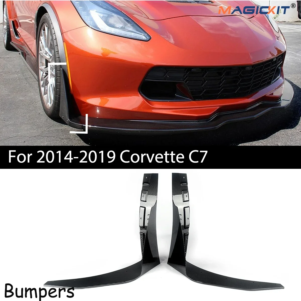 MAGICKIT For 2014-Up Corvette C7 Front Splitter Extension Winglets ABS Kit Z06 Z07 Stage 3 Accessories Front Splitter Extensions