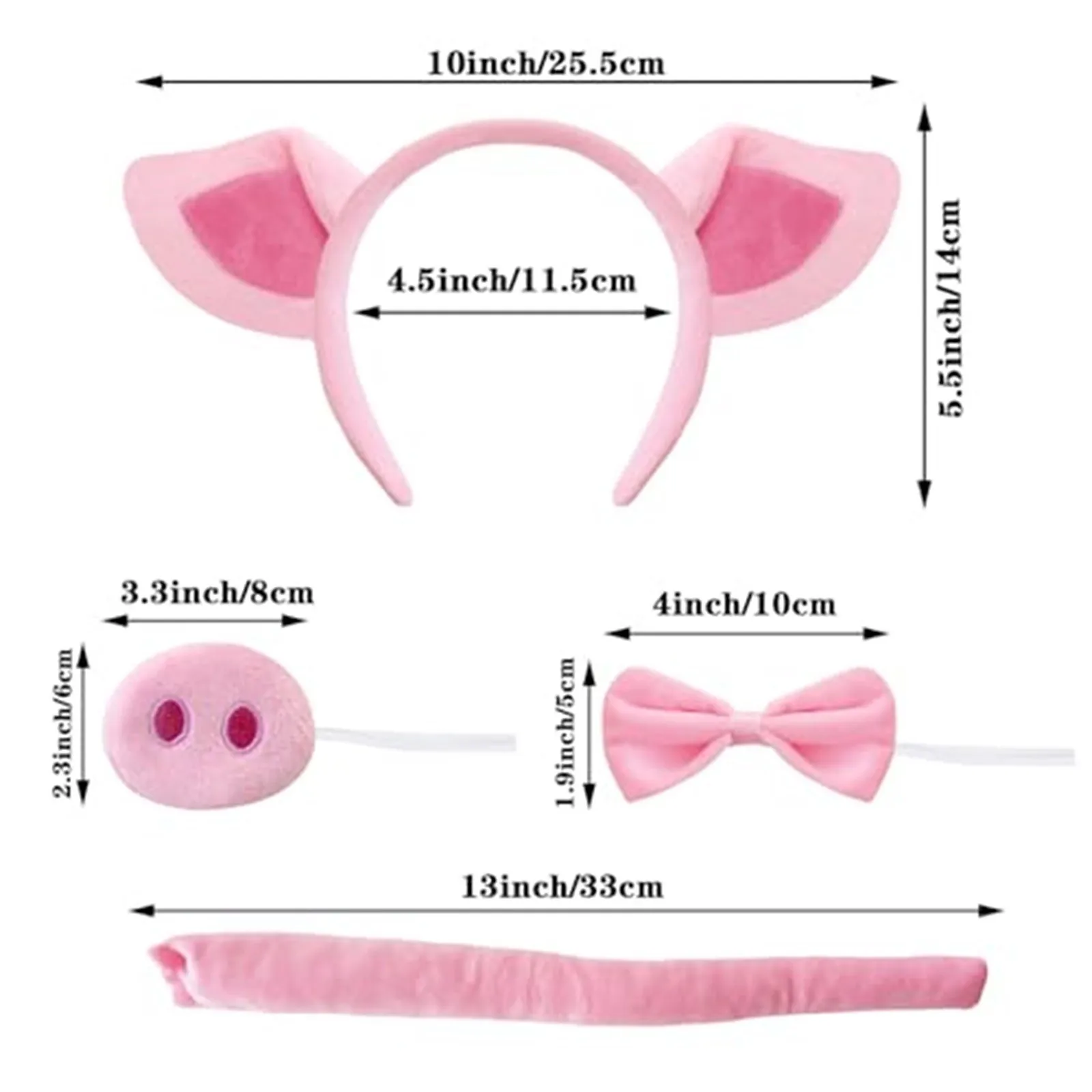 Pig Costume Decoration Ears Headband Nose Bowtie Tail For Kid Animal Cosplay Theme Party Costume Set Accessories Halloween Party