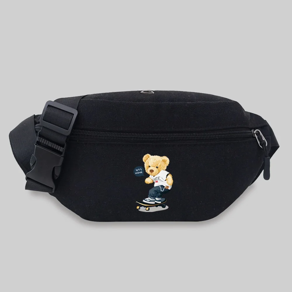 New Women\'s Waist Bag Men Chest Messenger Bags Outdoor Sport Crossbody Bag Cute Bear Series Pattern Travel Phone Purses Belt Bag