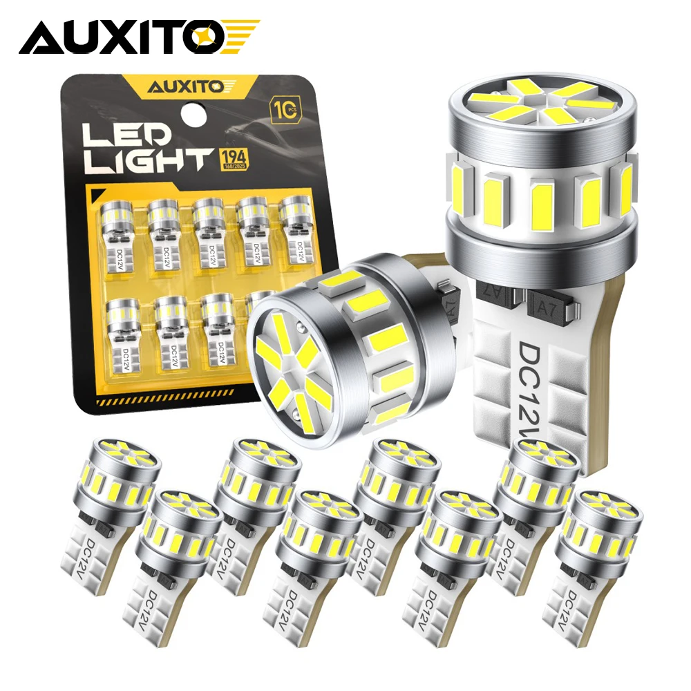 

10Pcs AUXITO T10 LED Bulb Canbus W5W LED No Error Car Interior Reading Dome Light Marker Lamp 168 194 LED Car Wedge Parking Bulb