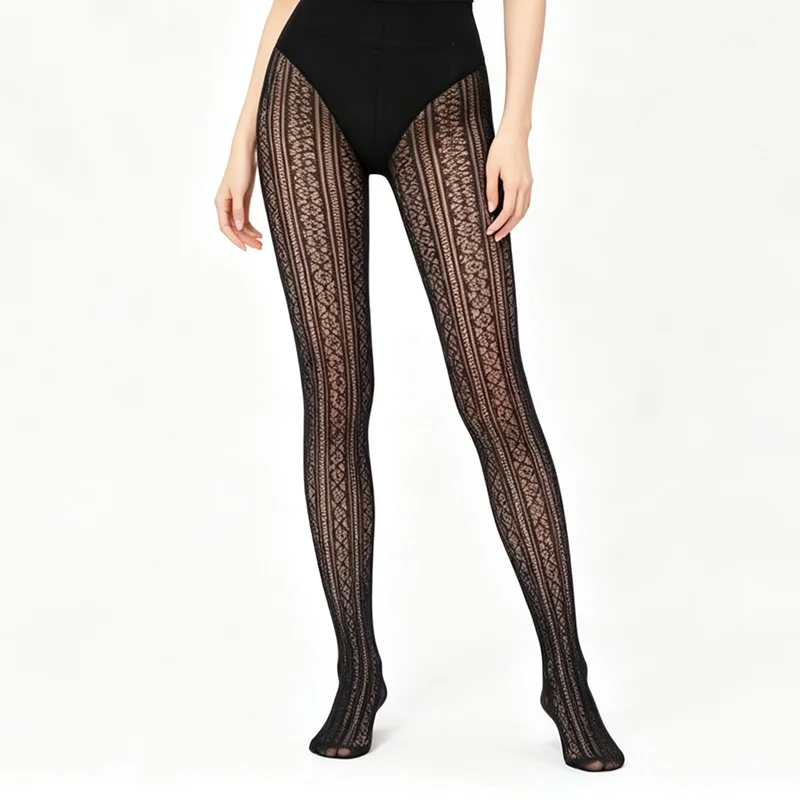Damen Sexy Retro Netzstrumpfhose Jacquard-Gewebe Nahtlose Strumpfhose Netzgarn Strumpfband Netzstrümpfe Gothic Spitzenstrumpfhose – Detail 3