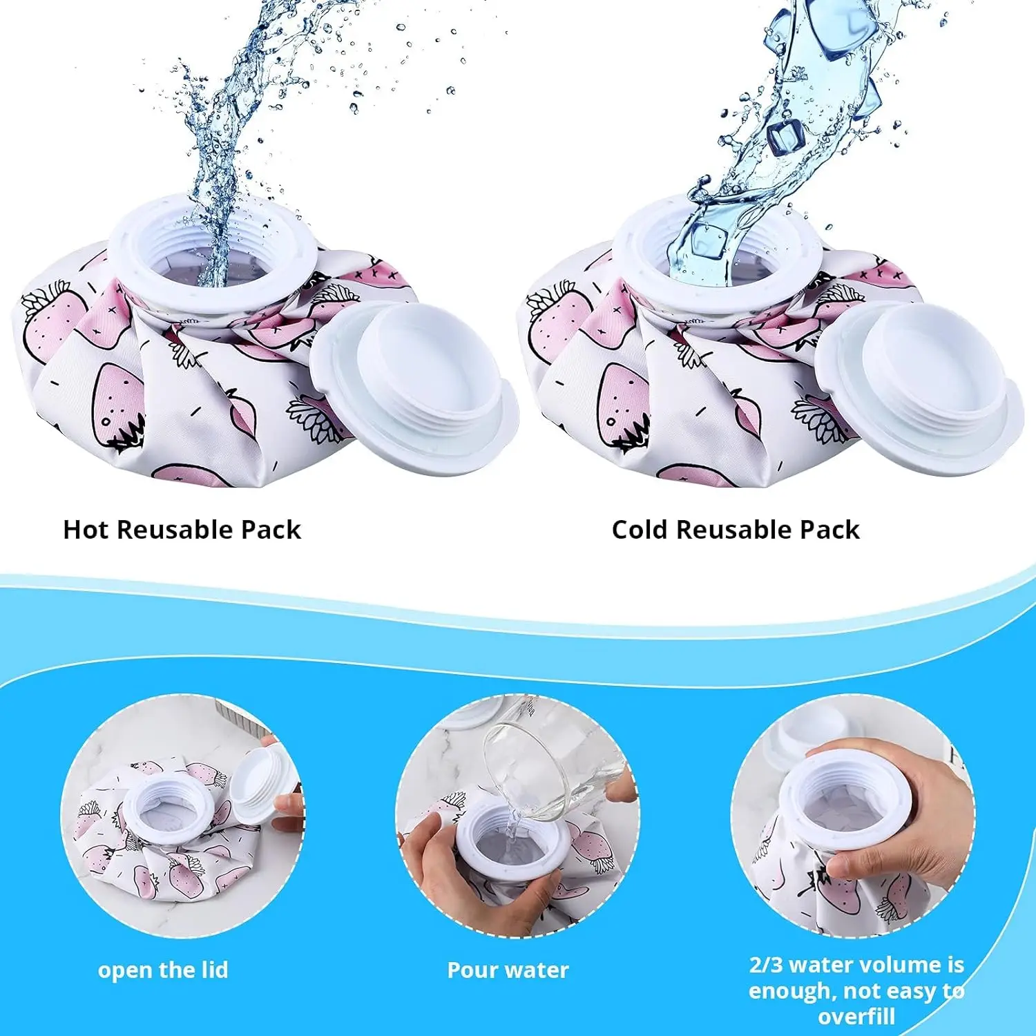 Ice Packs for Injuries Cold Hot Compress Reusable Cute Cartoon Bags Bottles Water Filled Children Physical Cooling Tired Eyes