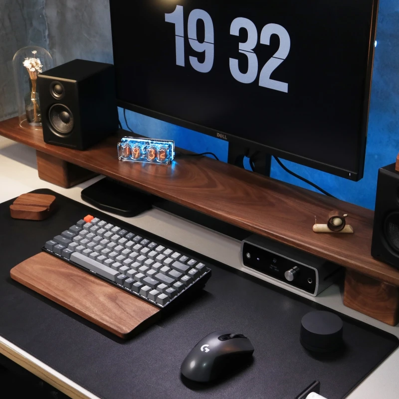 قاعدة مراقبة الجوز الأسود متعددة الوظائف للكمبيوتر المكتبي، حامل مرتفع للمكتب والكمبيوتر المحمول، رف تخزين لتوفير المساحة لطاولة الكمبيوتر