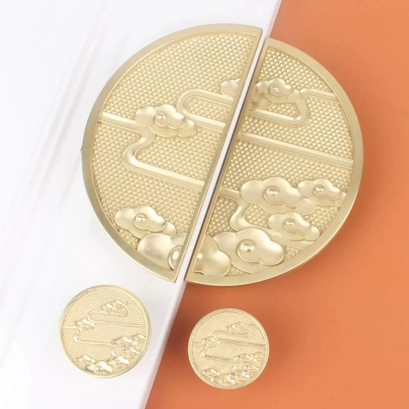 New Chinese Style Zinc Alloy Copper-Plated Cabinet Handle Golden Round Plum Blossom Design Antique Vintage Decorative Pulls