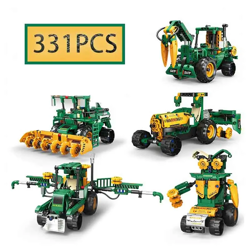 

Конструктор MOC 331 деталь: Креативная модель электрического радиоуправляемого фермерского автомобиля-робота-комбайна 5 в 1. Развивающая игрушка-головоломка для детей. Подарок.