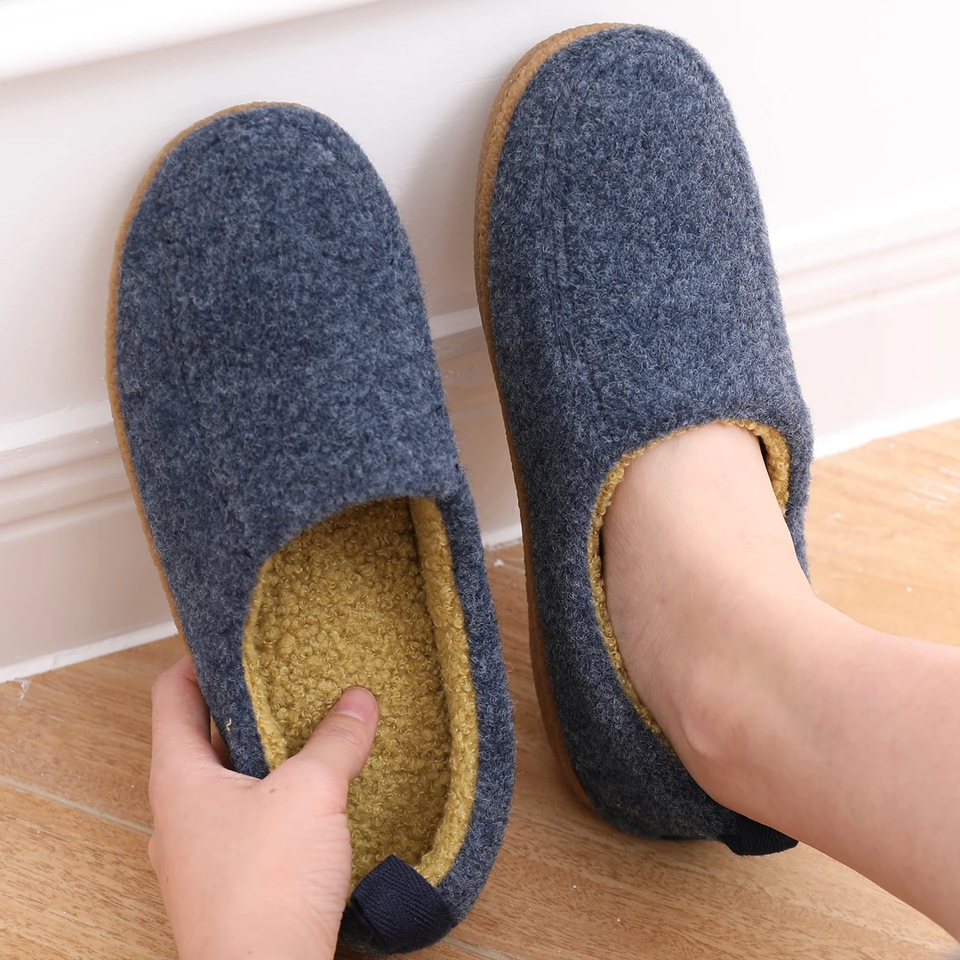 Bebealy Winter Plush Fur Slippers For Women Men Furry Felt Home Cotton Shoes Thick Soft Indoor Non Slip Heel Wrap Fuzzy Slippers