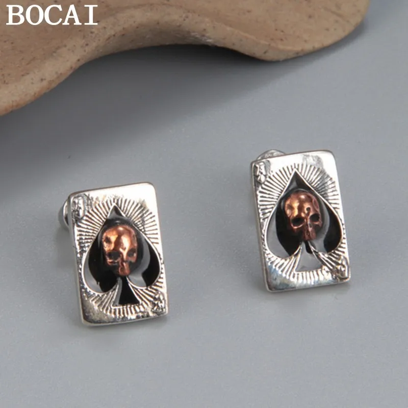 

BOCAI новые серьги из стерлингового серебра S925 в стиле ретро в стиле панк с черепом и покерными пиками
