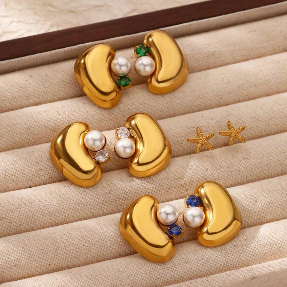 Gold Color Irregular Beans Earrings for Women Stainless Steel Stud Earrings 2025 Trending Piercing Wedding Jewelry Gift