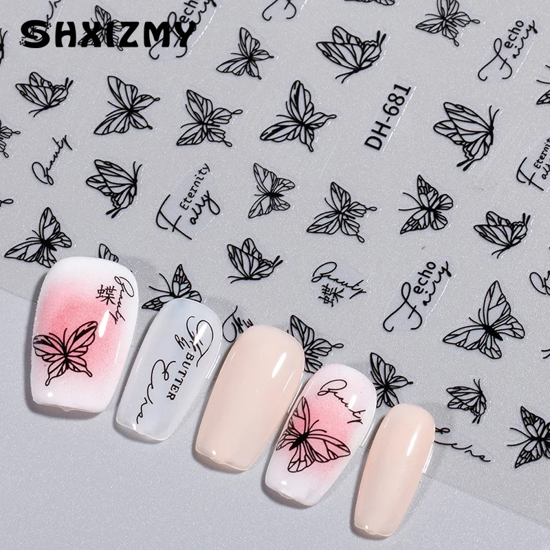 Fresh Butterfly Nail Stickers Japanese Super Immortal Black And White Butterflies Dance Gracefully Wear Nail Stickers