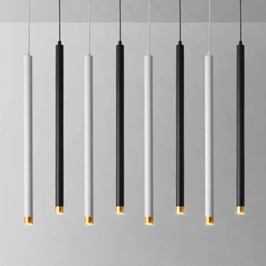 

1PC Black/White Long Tube Led Pendant Light Dia3CM Island Bar Counter Shop Hanging Lamp Cylinder Pipe Restaurant Pendant Lamp