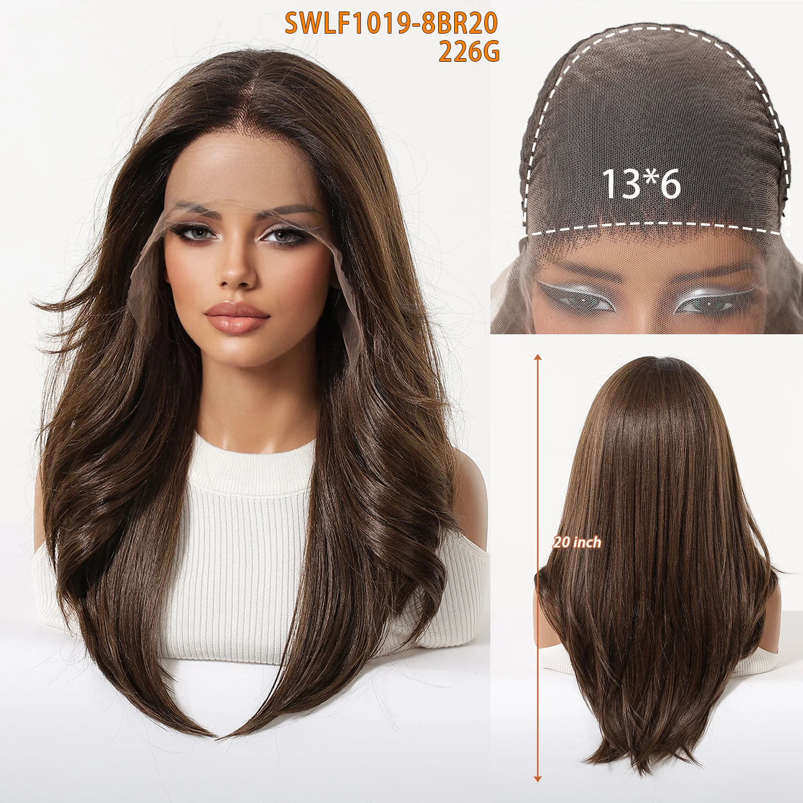 HAIRCUBE 13x6 Lace Front Wig for Women Dark Brown with Blonde Highlights Layered Wavy Synthetic Lace Wig Natural for Daily Party