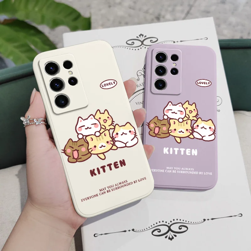 Soft Cute Cat Phone Case For Samsung Galaxy S25FE S24 S23 S22 S21 S20 S10 S10E Ultra Plus FE Note 20 Ultra 10 Plus Cover