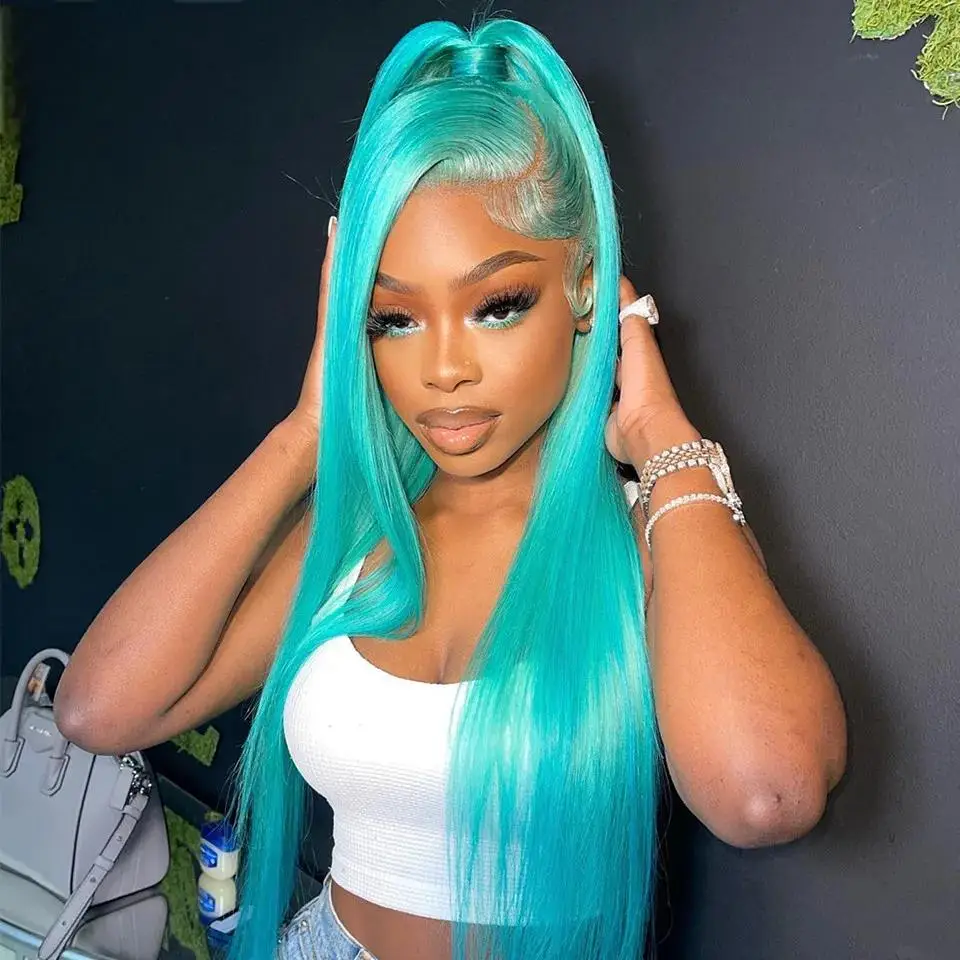 

Green 13x4 HD Transparent Lace Front Wig Straight Lace Front Wigs For Women 613 Colored Lace Front Human Hair Pre Plucked Wigs