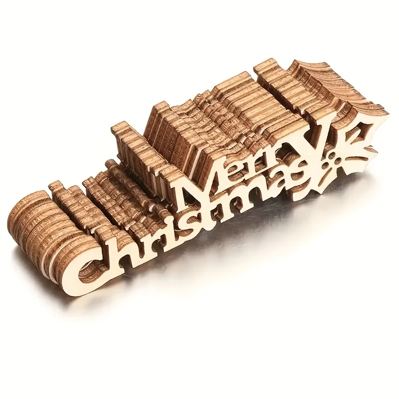 10/30pcs 9x2.5cm/3.54x0.98in Merry Christmas Hanging Ornament Wooden Letter Christmas Crafts For Home Xmas New Year Decoration