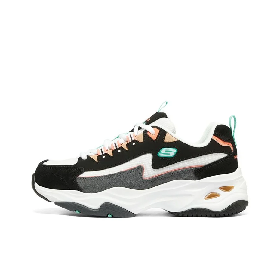 skechers-d'lites-40-sneakers-chunky-da-donna-modello-basso-nero-coral-149498-bkcl