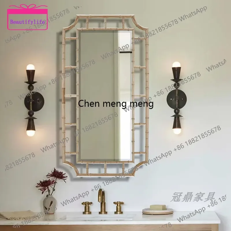 a17  New Chinese-style bathroom wall-mounted bathroom mirror antique washstand makeup mirror dressing mirror