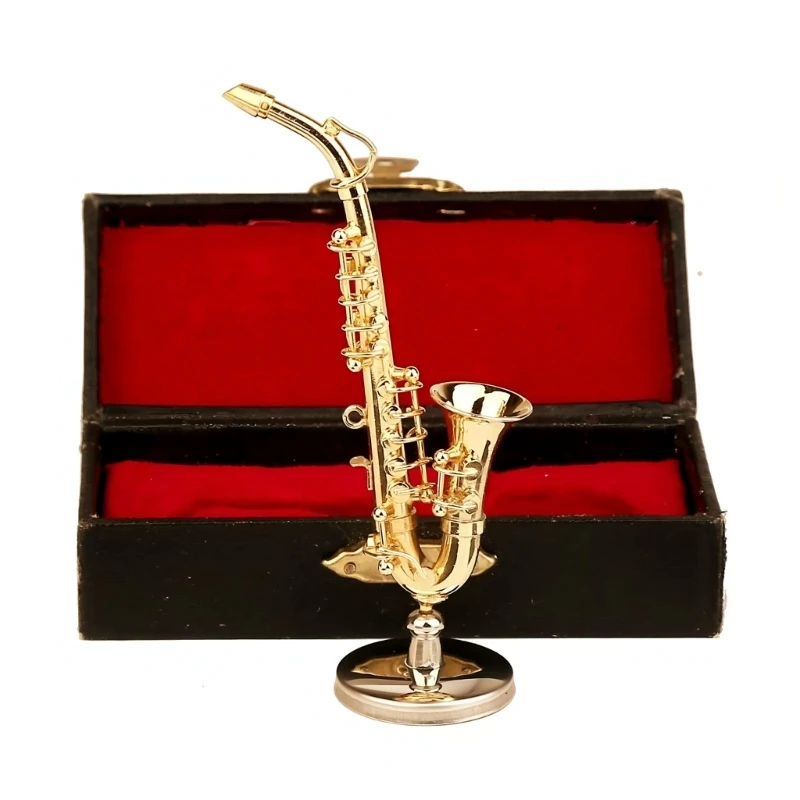 

Miniature Altos Saxophone Model Brass Gold Plated Handcrafted Decorative With Display Stand For Home Office Music Room