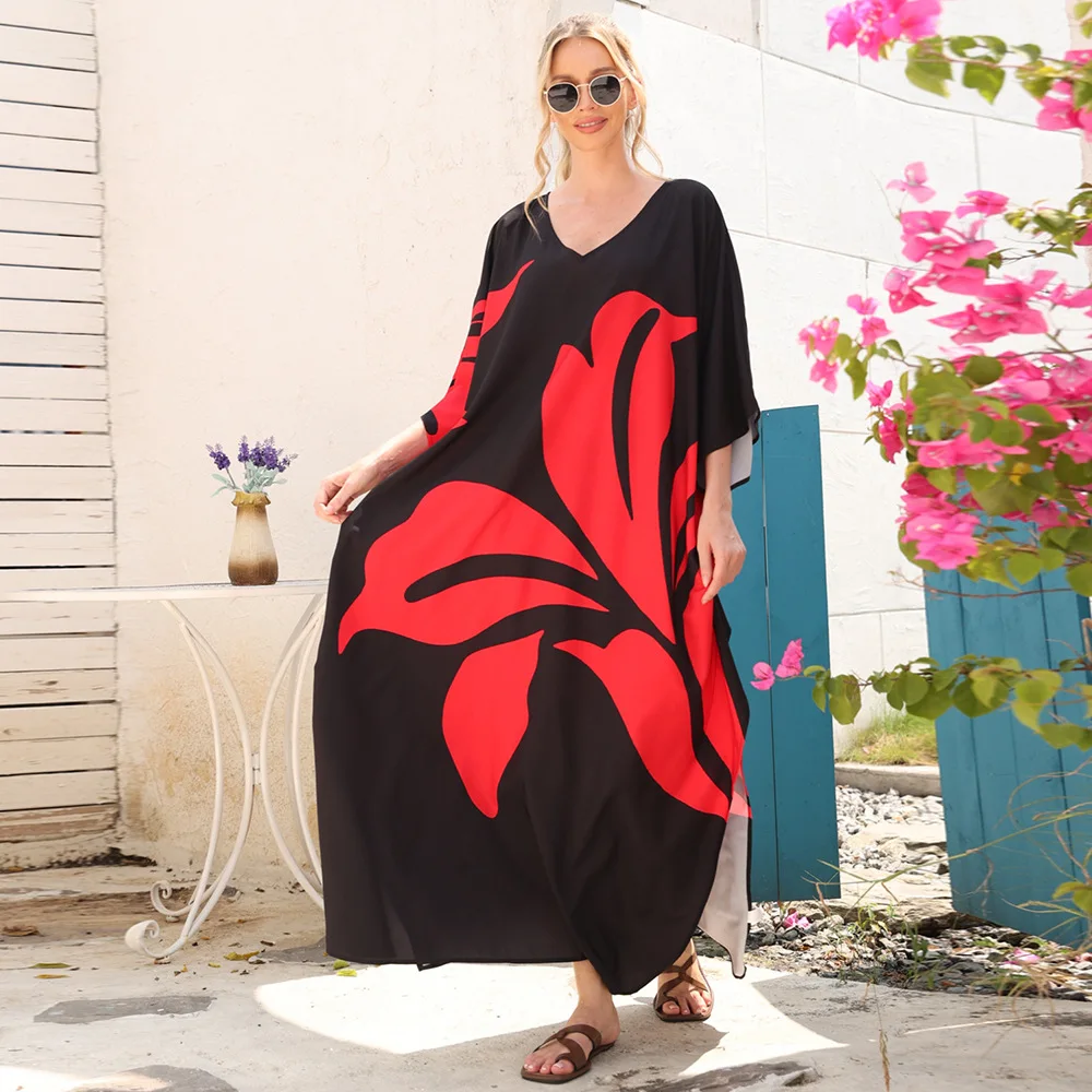 African Dresses for Women Summer 2023 Sexy African Long Sleeve V-neck Polyester Print Long Dress African Clothing Kimono Women