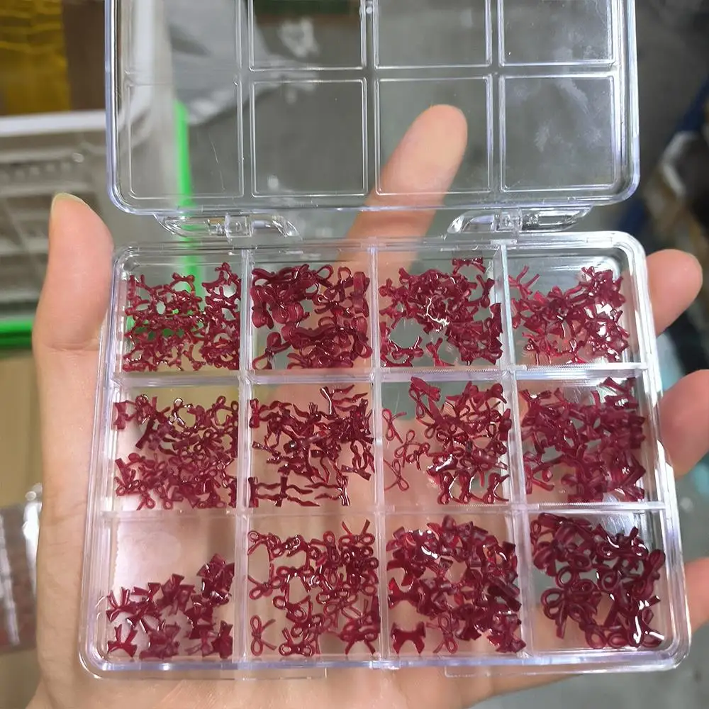12グリッド3Dミニレッドボウリボンネイルチャームアイス透明ボウノットネイルアートデコレーションスイートボウタイバレンタインマニキュアパーツ