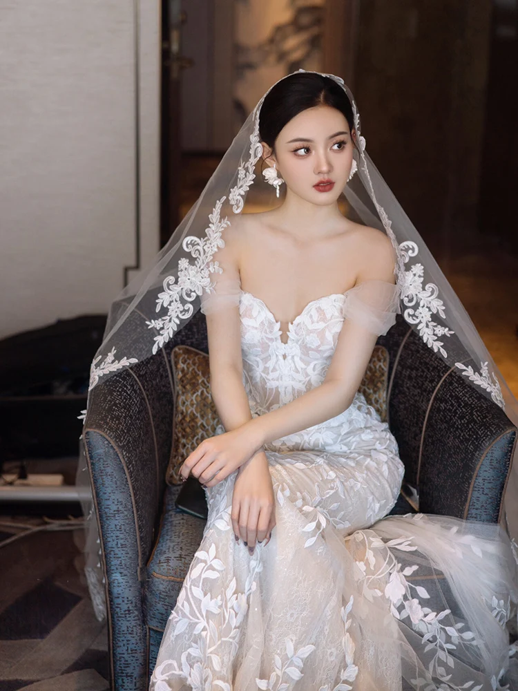 Beshinel مخصص طويل طول الكاتدرائية حجاب الزفاف يزين حجاب الزفاف الأبيض العاجي اكسسوارات الزفاف الفوال دي ماري