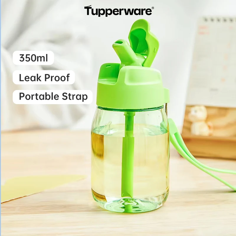 

Tupperware 350ml Clear Sports Water Bottle Drinking Plastic Water Jug Portable CC Penguin Cup with Carrying Rope for Outdoor