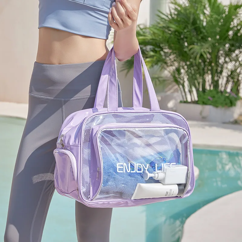 PVC Transparent Fitness Training Bag Large Capacity Hand Luggage Bag Lightweight Waterproof Clear Tote Bag Handbags for Camping