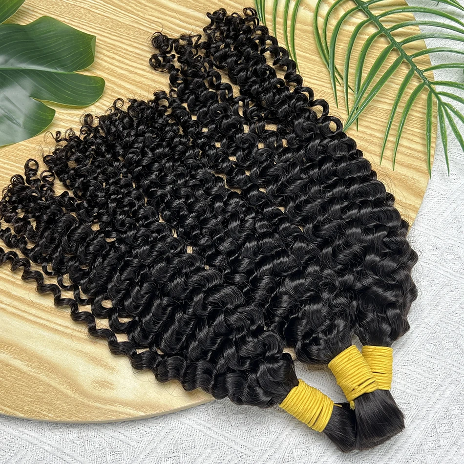 شعر بشري عميق مجعد للتضفير 100% وصلة شعر بشري 100 جرام/الحزمة # 1B لون أسود طبيعي ضفائر شعر عذراء خام #5