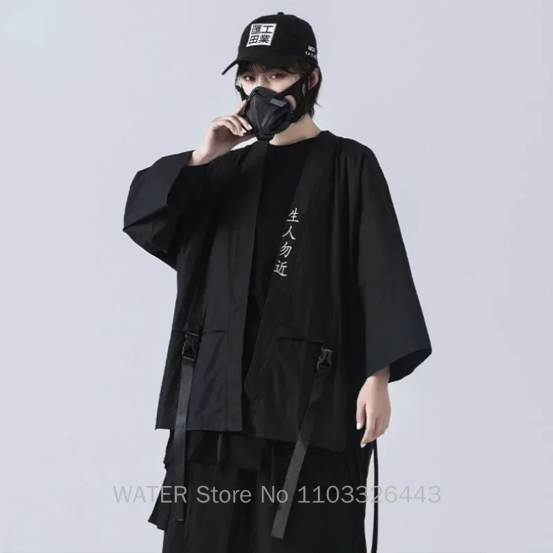 WATER Japanese Traditional Black Kimono Men\'s Cardigan Diablo Samurai Ninja Cosplay Suit Chinese Hanfu Style Coat Streetwear Man