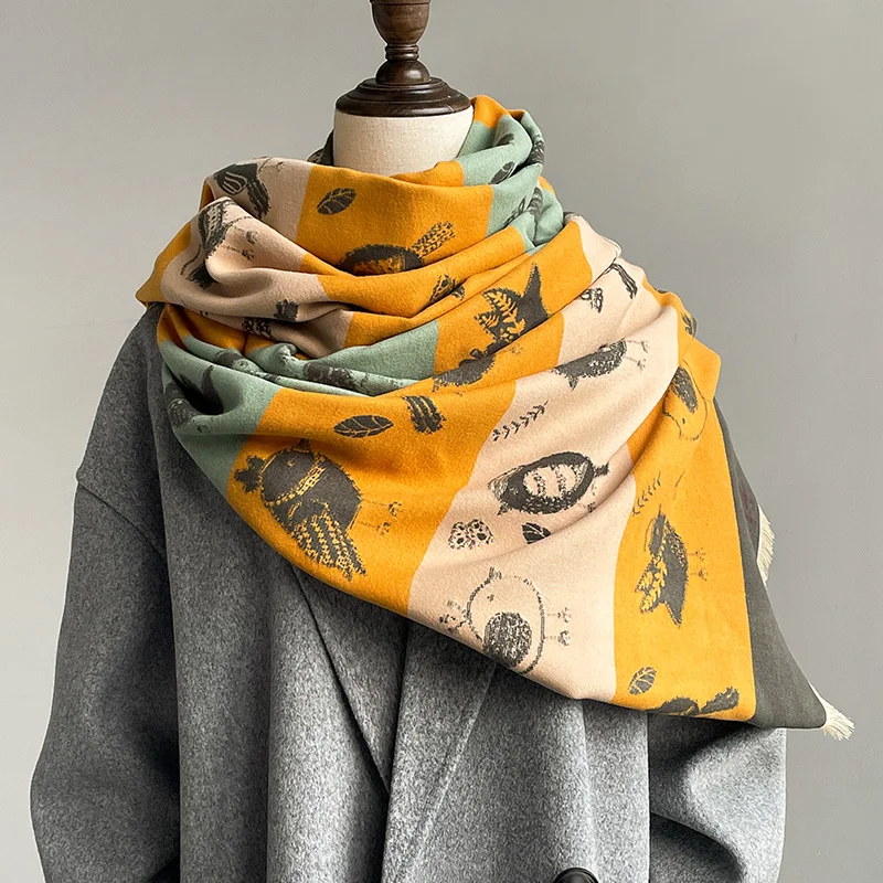 2024 Warm Luxury Brand Cashmere Scarf Women Thick Print Shawl and Wraps Ladies Blanket Foulard Winter Pashmina Bandana Bufanda