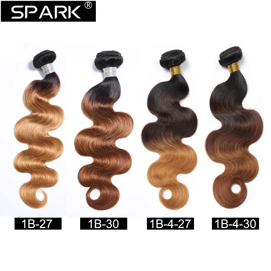 Spark Hair-Peruano Loose Body Wave Pacotes de cabelo humano com fechamento, cabelo remy para mulheres negras, cor marrom ombre