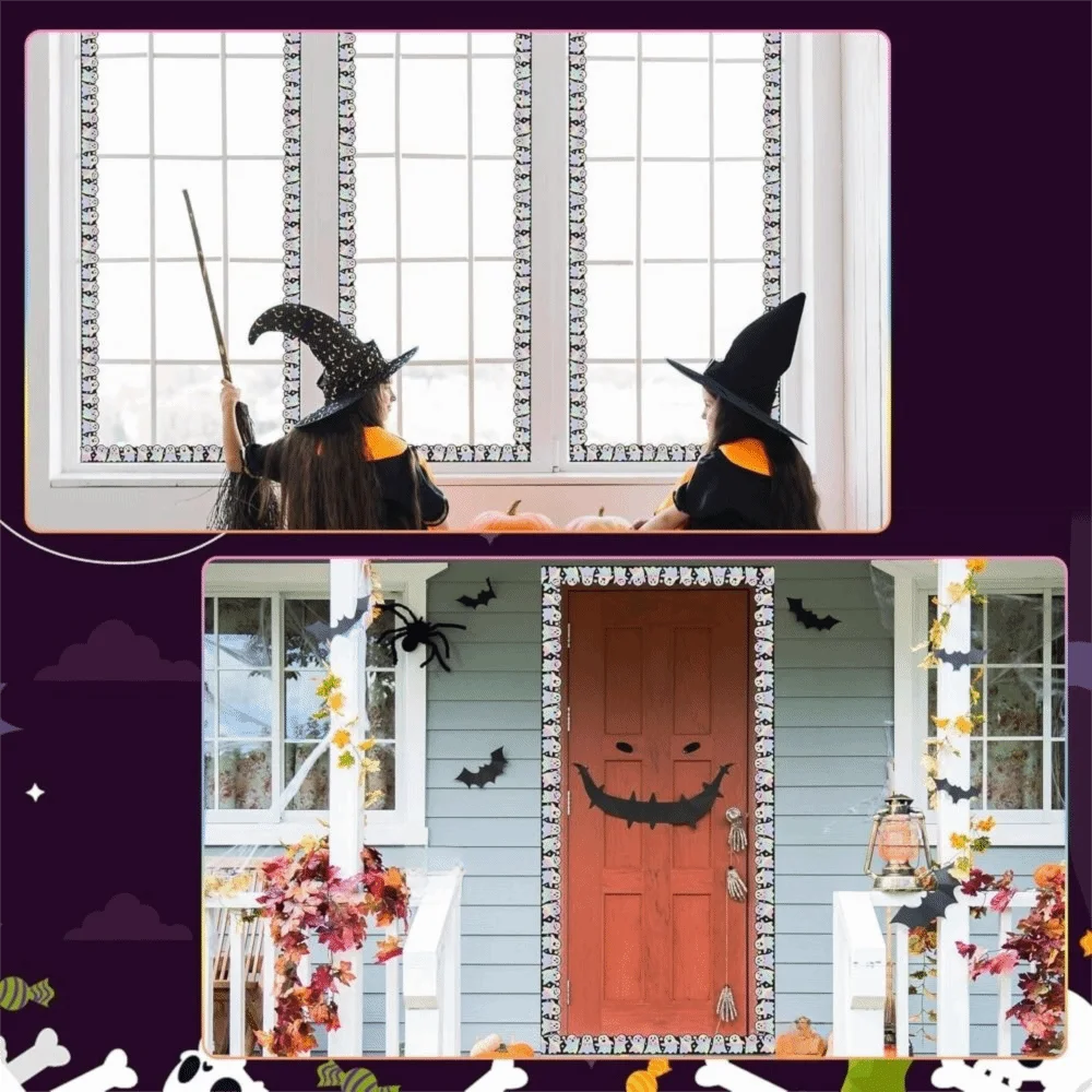 Spooky Iridescent Halloween Border Trim Waterproof Multicolor Holographic Decals Straight Rolled 5M Roll Boo Border Party