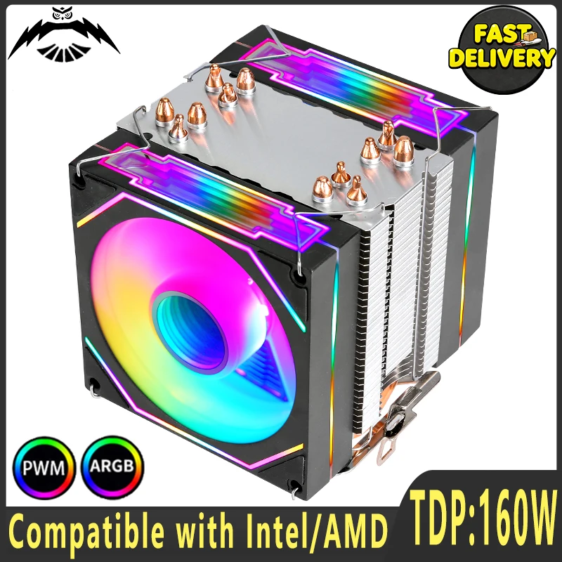 

Запчасти для ПК Кулер процессора Башенный тип Радиатор 2/4/6 Тепловая трубка 90 мм Вентилятор ARGB 5V3pin 4pin/PWM установка LGA18xx 1700 2011 x79 x99 AM4 AM5