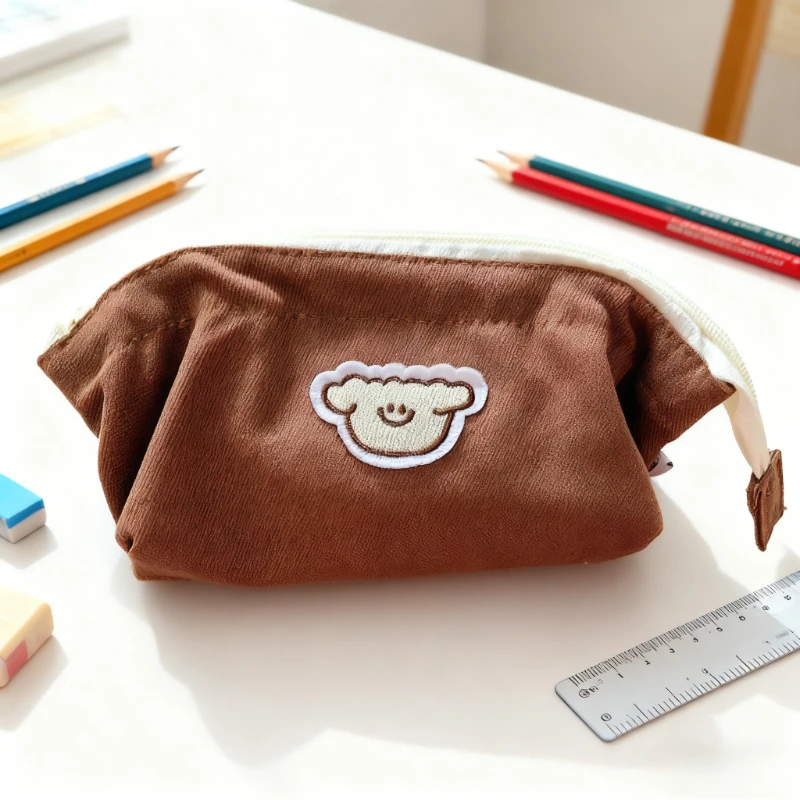 

Korean INS Minimalist Cute Coffee Dog Canvas Pencil Case Large-capacity Stationery Bag Zipper Makeup Bags Kawaii School Supplies