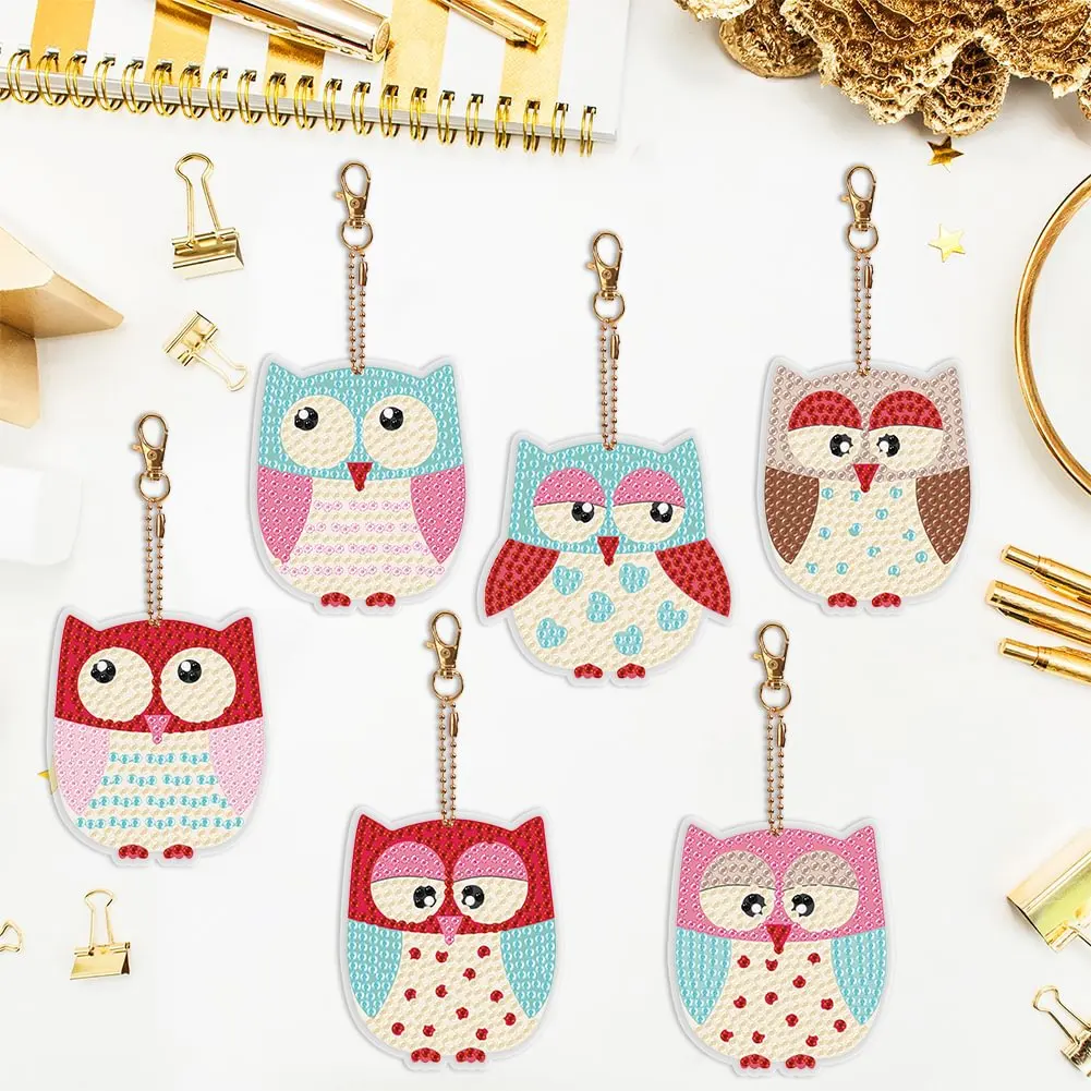 

DIY DiamondPainting Keychain Handmade Diamond Macaron owl Cartoon Keychain gemstone keychain double-sided ladies bag pendant