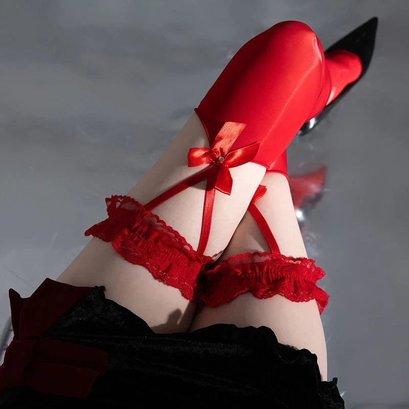 

Женские сексуальные чулки до бедра в японском стиле с кружевным бантом и конским маслом, чулки с подтяжками, вечерние чулки выше колена