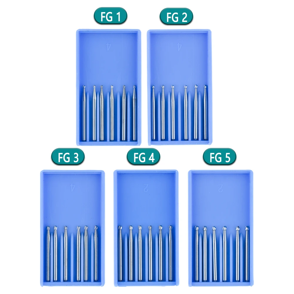 Bor gigi Tungsten Carbide, bor gigi Tungsten Carbide, seri FG kepala bulat untuk Lab gigi klinik kecepatan tinggi Diameter 1.6mm 6 buah/boks