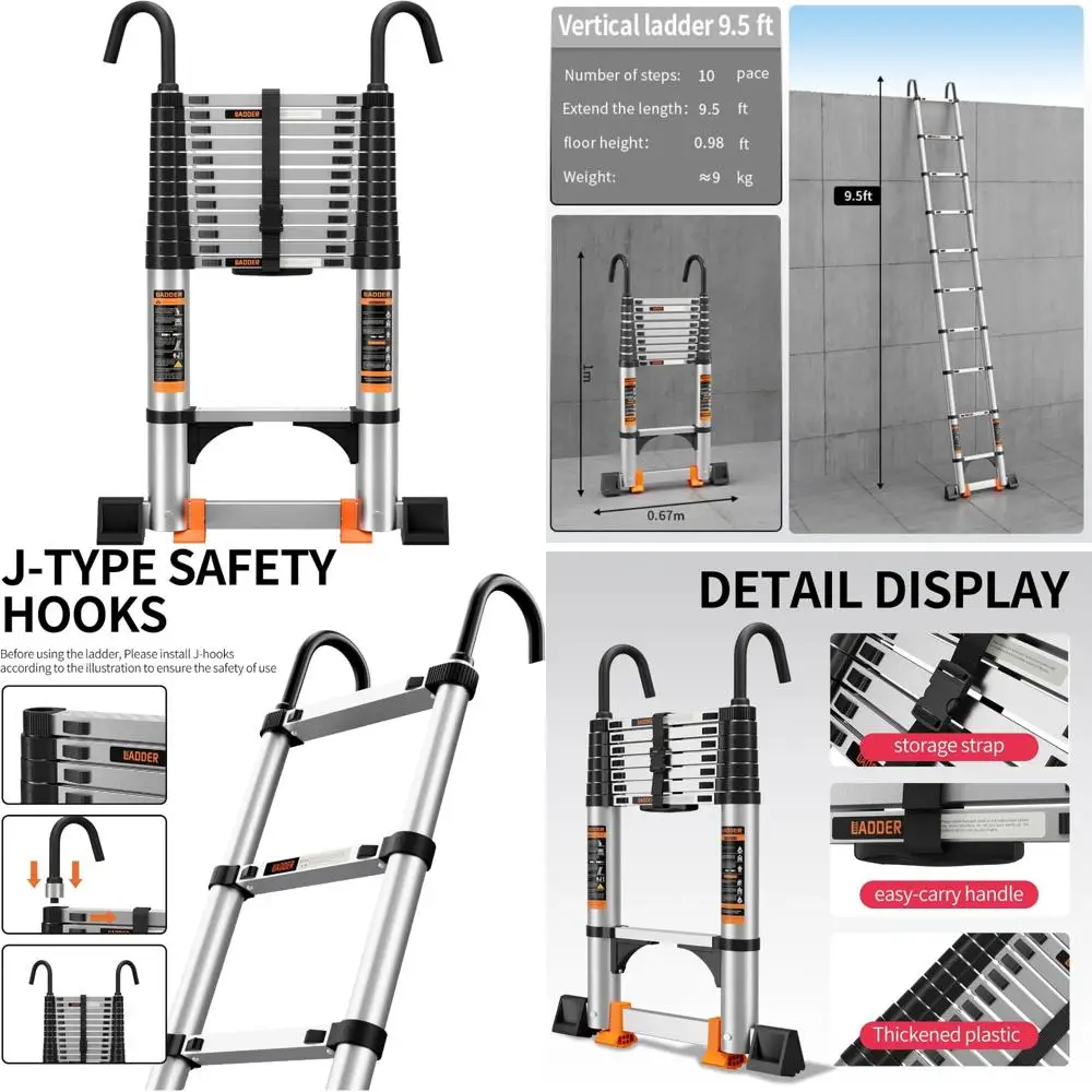 Aluminiowa drabina teleskopowa z stabilizatorem, lekka, przenośna drabina wielofunkcyjna do użytku na zewnątrz i wewnątrz.