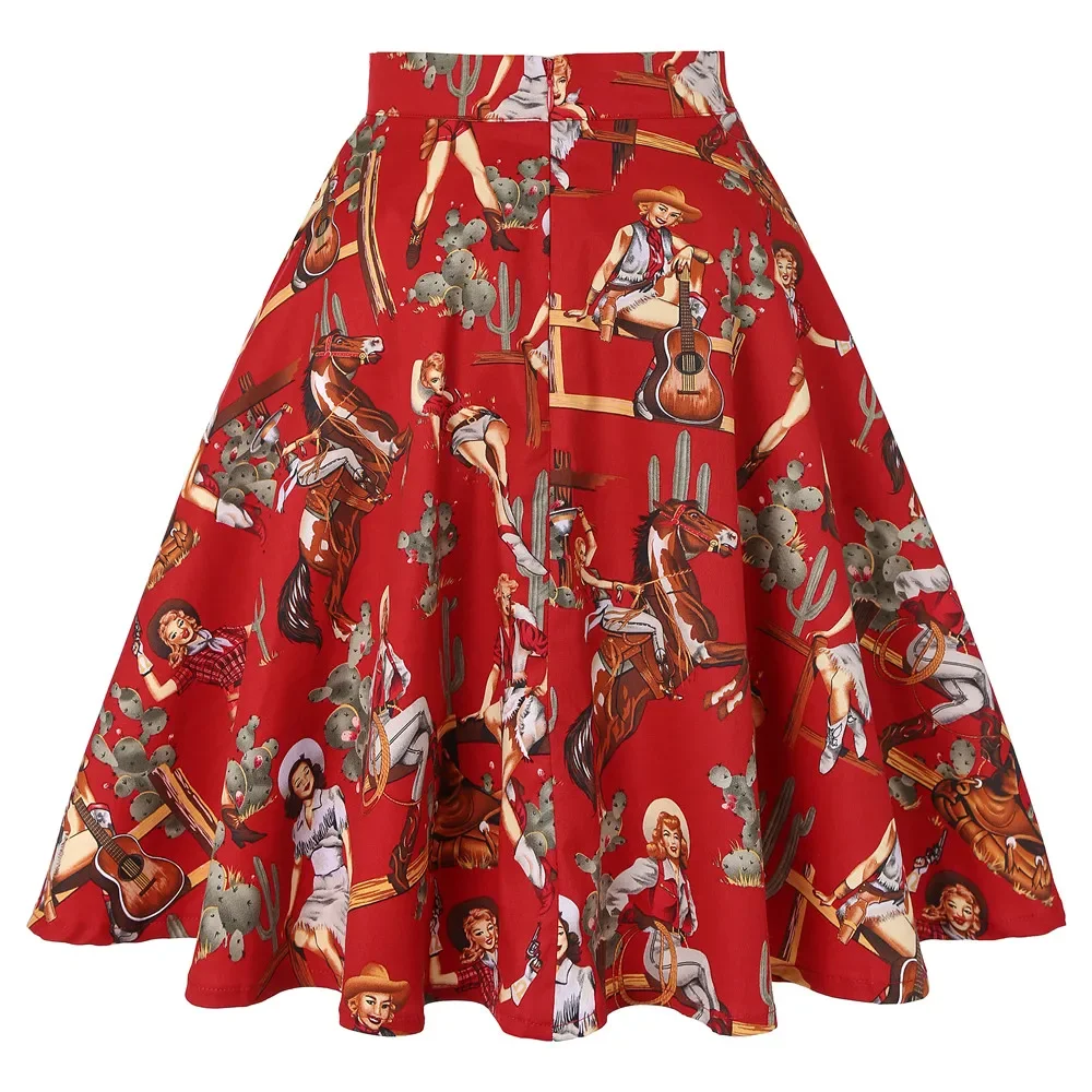 Gonna estiva Midi Sexy da donna in cotone a pois rosso piccola Pin Up gonna a vita alta retrò Vintage Rockabilly anni \'50