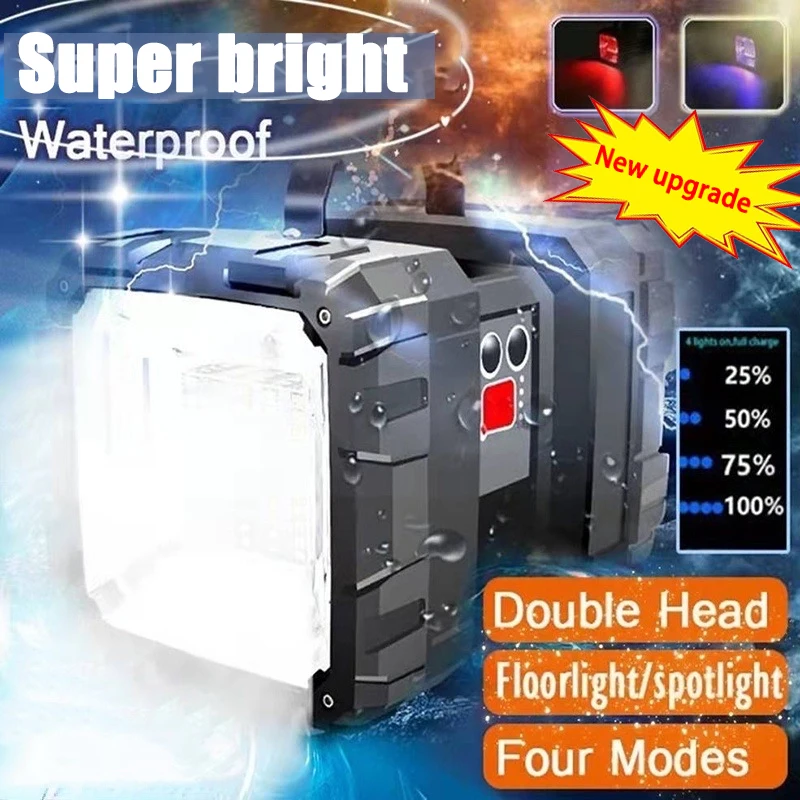 Super Bright XHP100 LED USB Rechargeable Double Head Searchlight Handheld Flashlight Work Spotlight Floodling Light