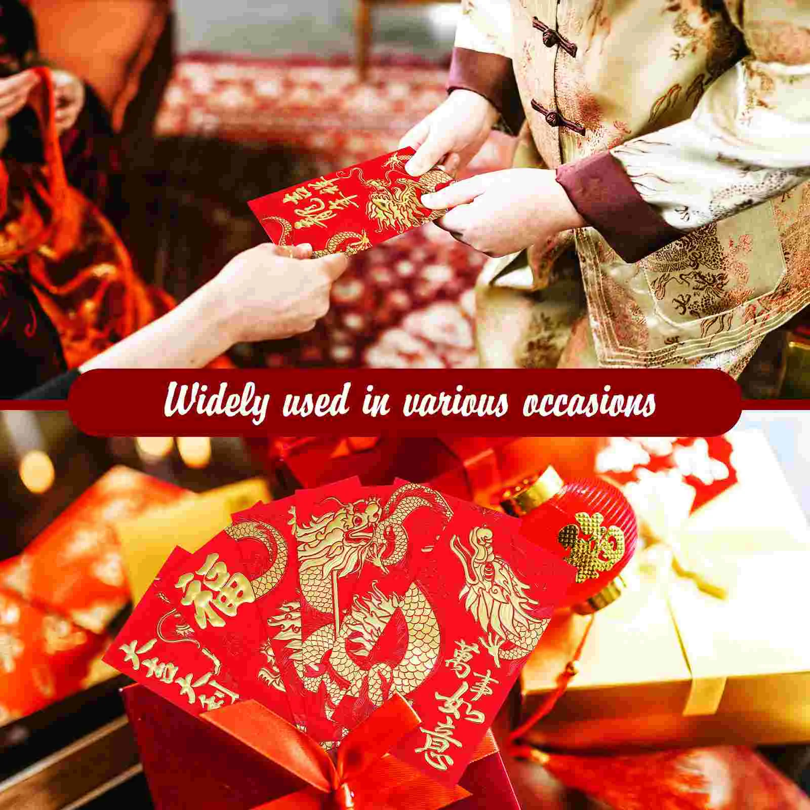 36 Pcs 2024 Year of The Dragon Red Packet Golden Embossed Zodiac New Year’s Money Lucky Envelopes Product